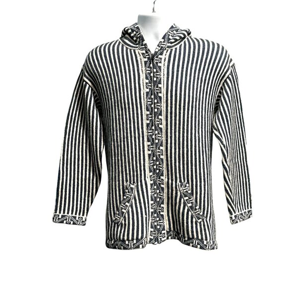 CCC Handcrafted Alpaca Striped Hooded Baja Sweater Jacket Size Large - Picture 1 of 9
